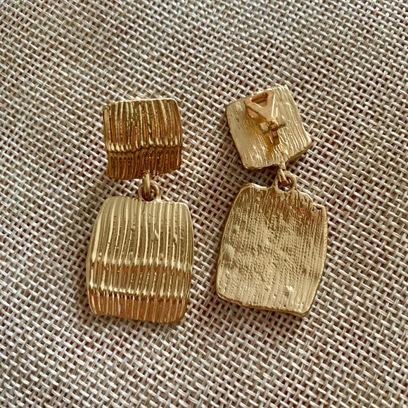 Gold Textured Double-Drop Statement Earrings - Picture 8 of 8